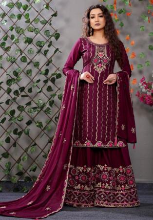 Picture of Statuesque Chiffon Maroon Straight Cut Salwar Kameez