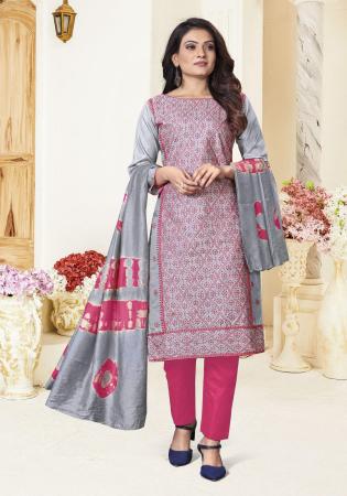 Picture of Fascinating Silk Grey Straight Cut Salwar Kameez