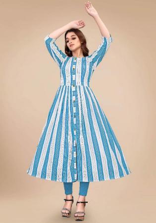 Picture of Exquisite Cotton Medium Aqua Marine Kurtis & Tunic