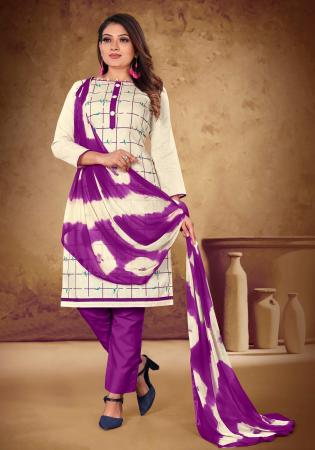 Picture of Ravishing Cotton Sea Shell Straight Cut Salwar Kameez