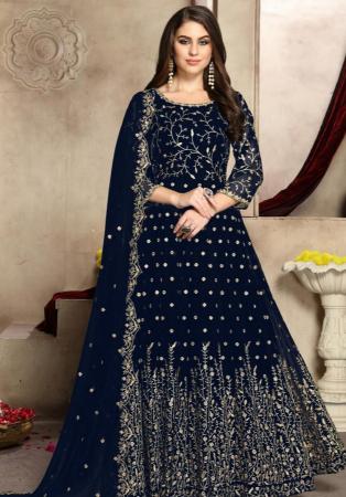 Picture of Lovely Georgette Navy Blue Anarkali Salwar Kameez