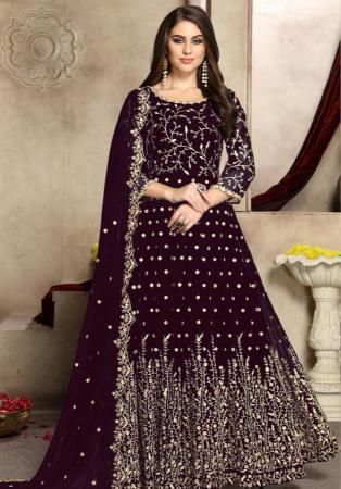 Picture of Georgette Dark Magenta Anarkali Salwar Kameez