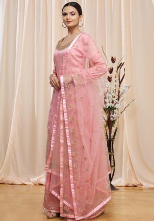 Picture of Net & Silk Pale Violet Red Straight Cut Salwar Kameez