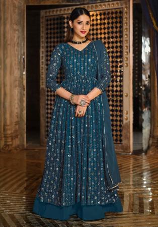 Picture of Georgette Dark Slate Grey Anarkali Salwar Kameez