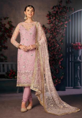 Picture of Fine Net Rosy Brown Straight Cut Salwar Kameez