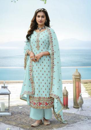 Picture of Georgette Dark Sea Green Straight Cut Salwar Kameez