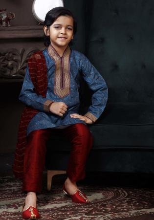 Picture of Shapely Cotton Dark Slate Grey Kids Kurta Pyjama