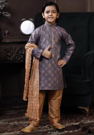 Picture of Excellent Cotton Slate Grey Kids Kurta Pyjama