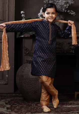 Picture of Sightly Cotton Navy Blue Kids Kurta Pyjama