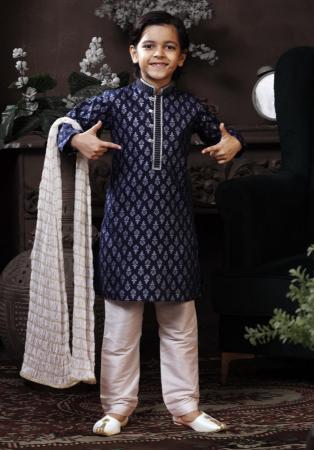 Picture of Amazing Cotton Navy Blue Kids Kurta Pyjama