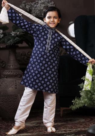 Picture of Classy Cotton Navy Blue Kids Kurta Pyjama