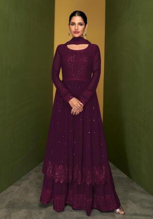 Picture of Georgette Saddle Brown Anarkali Salwar Kameez