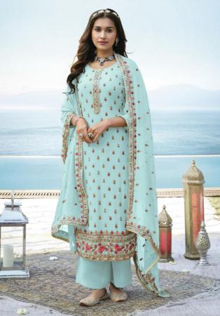 Picture of Georgette Powder Blue Straight Cut Salwar Kameez