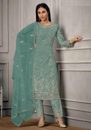 Picture of Fine Net Slate Grey Straight Cut Salwar Kameez