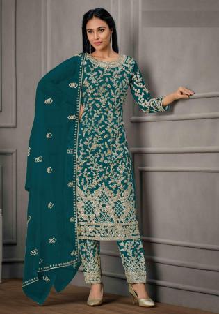 Picture of Pleasing Net Midnight Blue Straight Cut Salwar Kameez