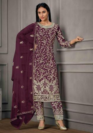 Picture of Good Looking Net Brown Straight Cut Salwar Kameez