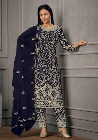 Picture of Net Dark Slate Grey Straight Cut Salwar Kameez