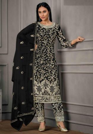 Picture of Superb Net Black Straight Cut Salwar Kameez