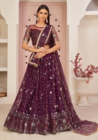 Picture of Elegant Net Dark Olive Green Lehenga Choli