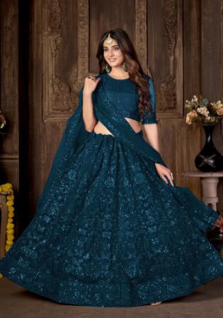 Picture of Fine Net Midnight Blue Lehenga Choli