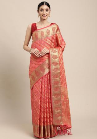 Picture of Pretty Organza Indian Red Saree