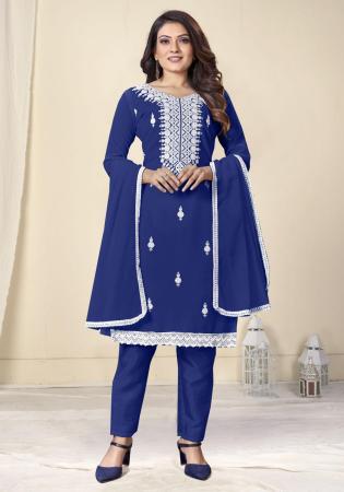 Picture of Georgette Dark Blue Straight Cut Salwar Kameez