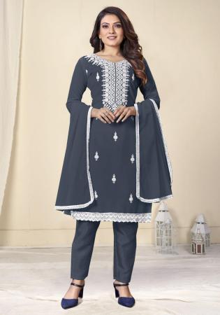 Picture of Georgette Dark Slate Grey Straight Cut Salwar Kameez