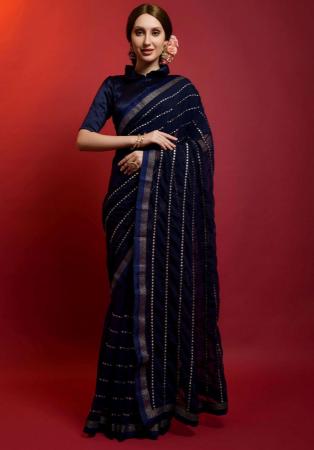 Picture of Fine Georgette Navy Blue Saree