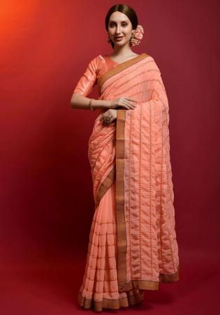 Picture of Fascinating Georgette Dark Salmon Saree