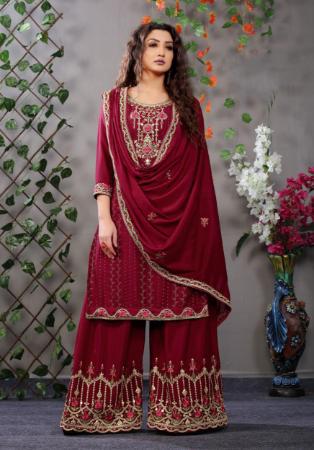 Picture of Admirable Chiffon Maroon Straight Cut Salwar Kameez