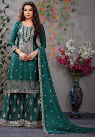 Picture of Chiffon Dark Slate Grey Straight Cut Salwar Kameez