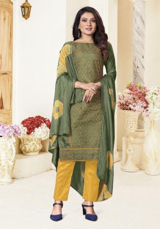 Picture of Silk Dark Slate Grey Straight Cut Salwar Kameez