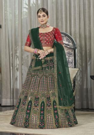 Picture of Appealing Silk Dark Olive Green Lehenga Choli