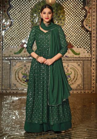 Picture of Elegant Georgette Sea Green Anarkali Salwar Kameez