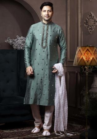 Picture of Well Formed Silk Slate Grey Kurtas