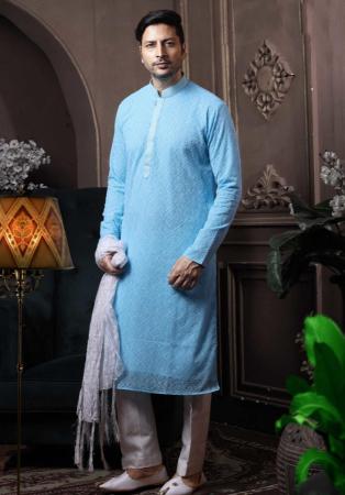 Picture of Graceful Silk Steel Blue Kurtas