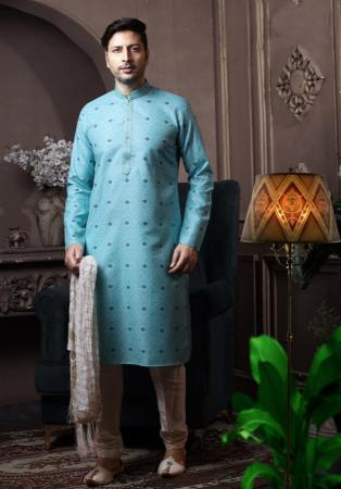 Picture of Elegant Cotton Medium Aqua Marine Kurtas