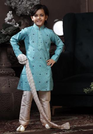 Picture of Grand Cotton Cadet Blue Kids Kurta Pyjama