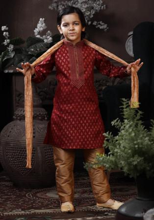 Picture of Pretty Cotton Saddle Brown Kids Kurta Pyjama