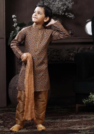 Picture of Alluring Cotton Dark Olive Green Kids Kurta Pyjama