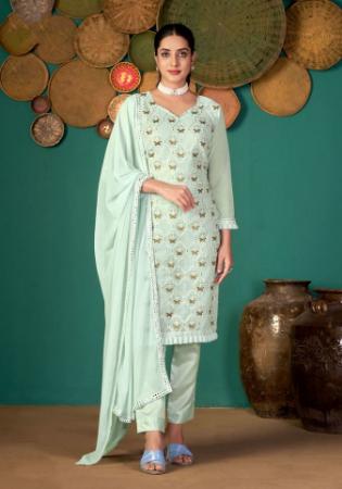 Picture of Georgette Dark Sea Green Straight Cut Salwar Kameez