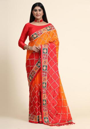 Picture of Delightful Silk Dark Orange Saree