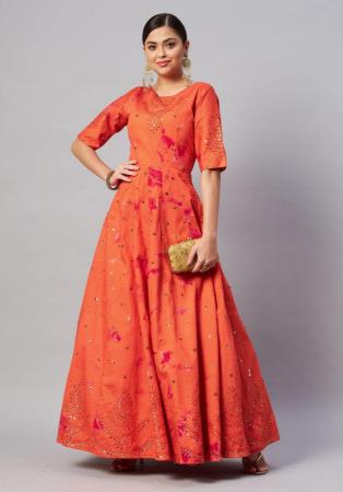 Picture of Enticing Cotton Tomato Party Wear Gown