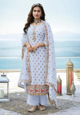 Picture of Georgette Light Steel Blue Straight Cut Salwar Kameez