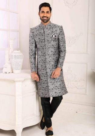 Picture of Appealing Georgette & Satin Dark Grey Indo Western