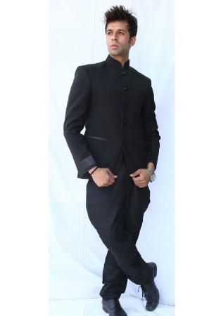 Picture of Appealing Cotton Dark Slate Grey & Black Indo Western