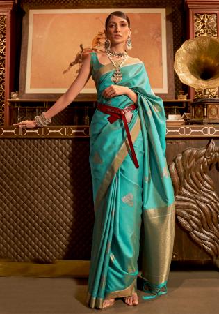 Picture of Sightly Silk Medium Aqua Marine Saree