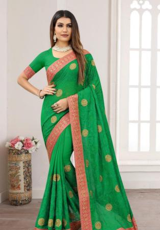 Picture of Well Formed Georgette Forest Green Saree