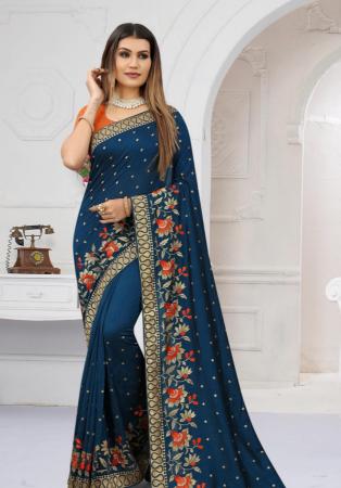 Picture of Shapely Georgette Midnight Blue Saree