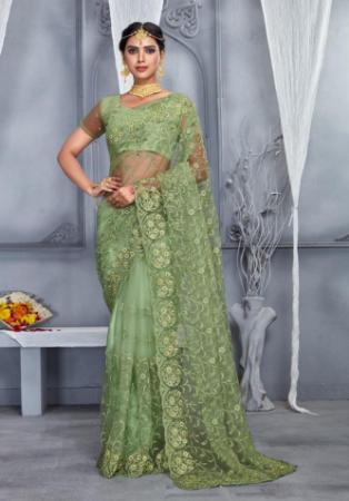 Picture of Beautiful Net Dark Sea Green Saree